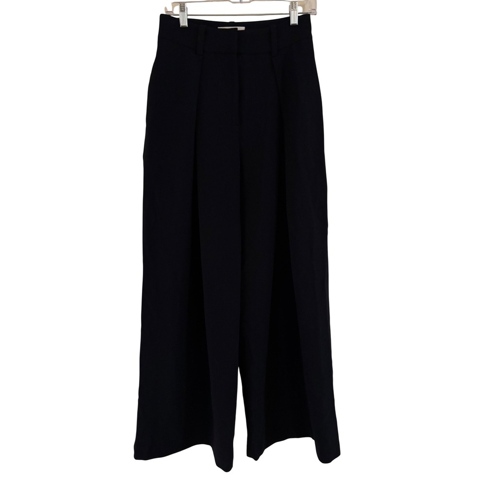 Oak + Fort Black Wide Leg Pleated Trousers High Waisted Dress Pants 4